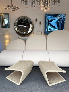 Coppia di sgabelli pouf in rattan, Italia, anni '80