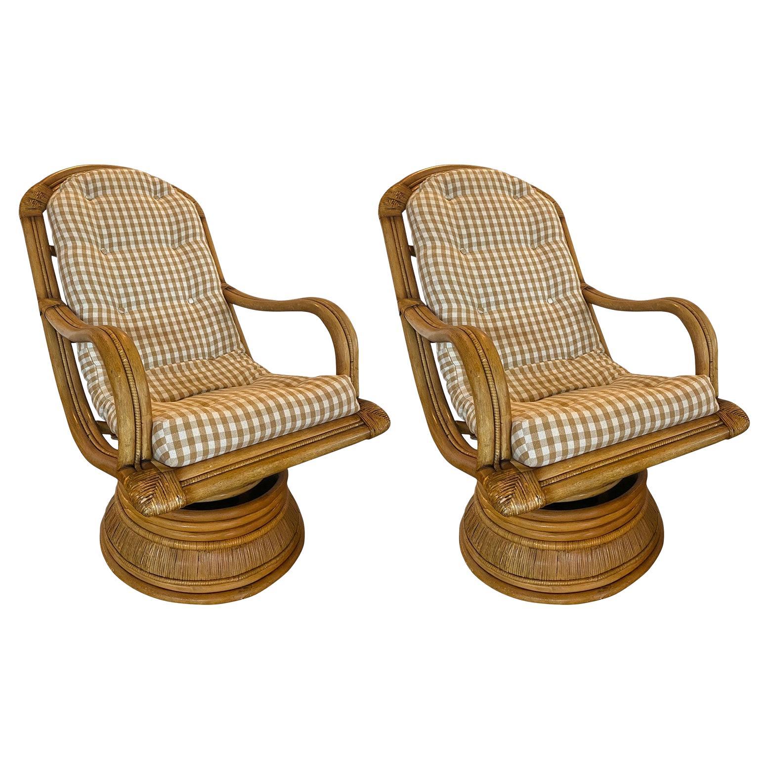Pair of Rattan Swivel Rockers, 1970's