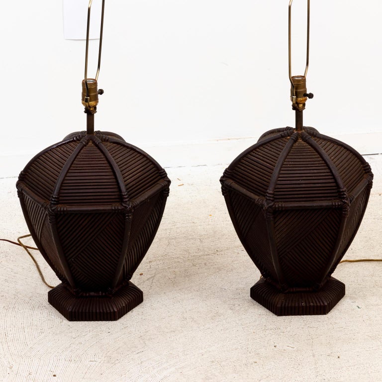 Pair of Rattan Table Lamps For Sale 1