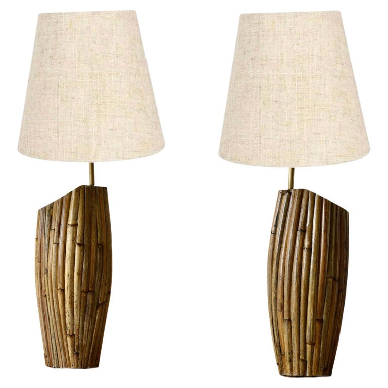 Pair of Rattan Table Lamps Base For Sale at 1stDibs