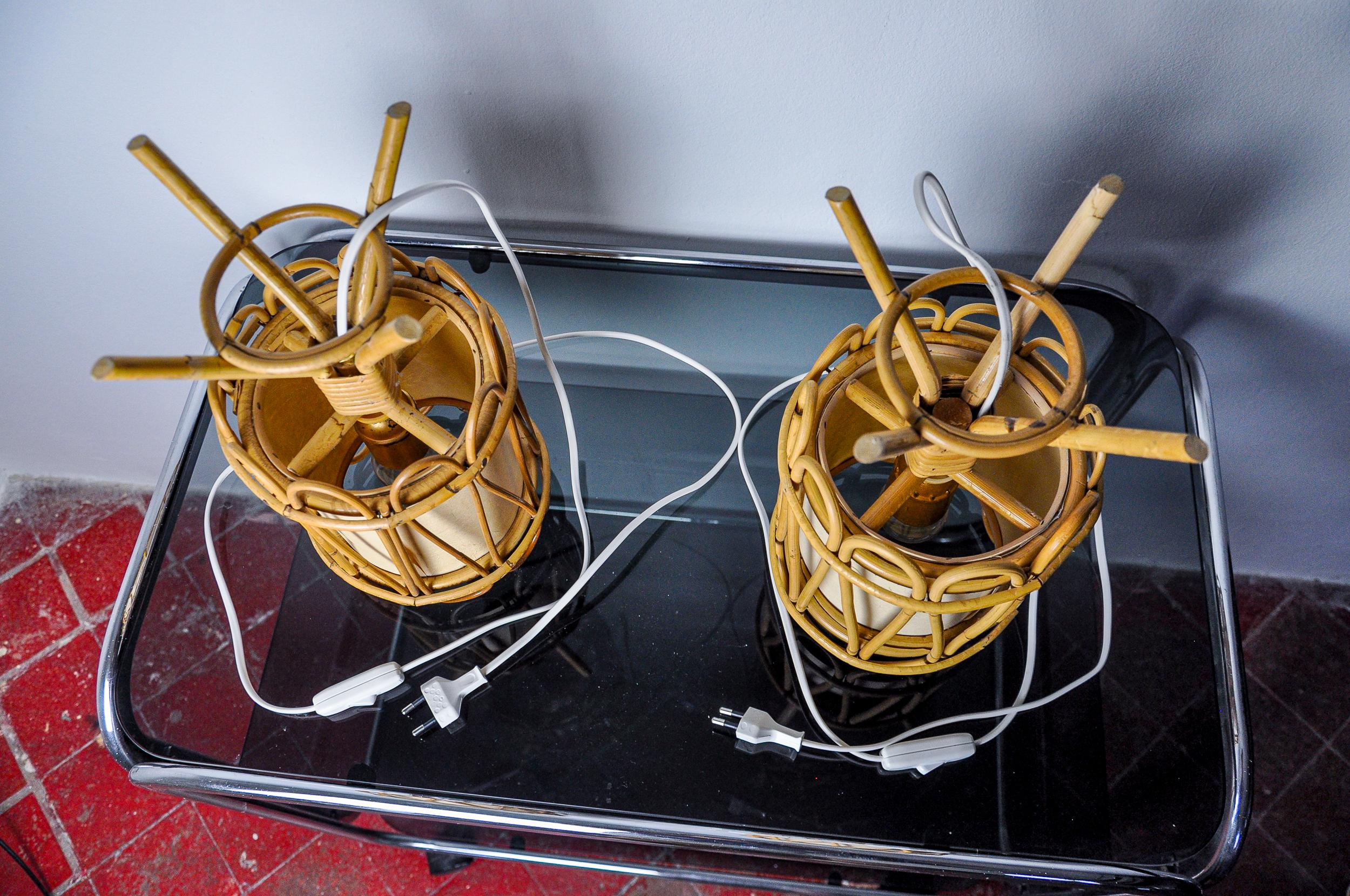 Paire de lampes de table en rotin, Italie, années 1960 en vente 1