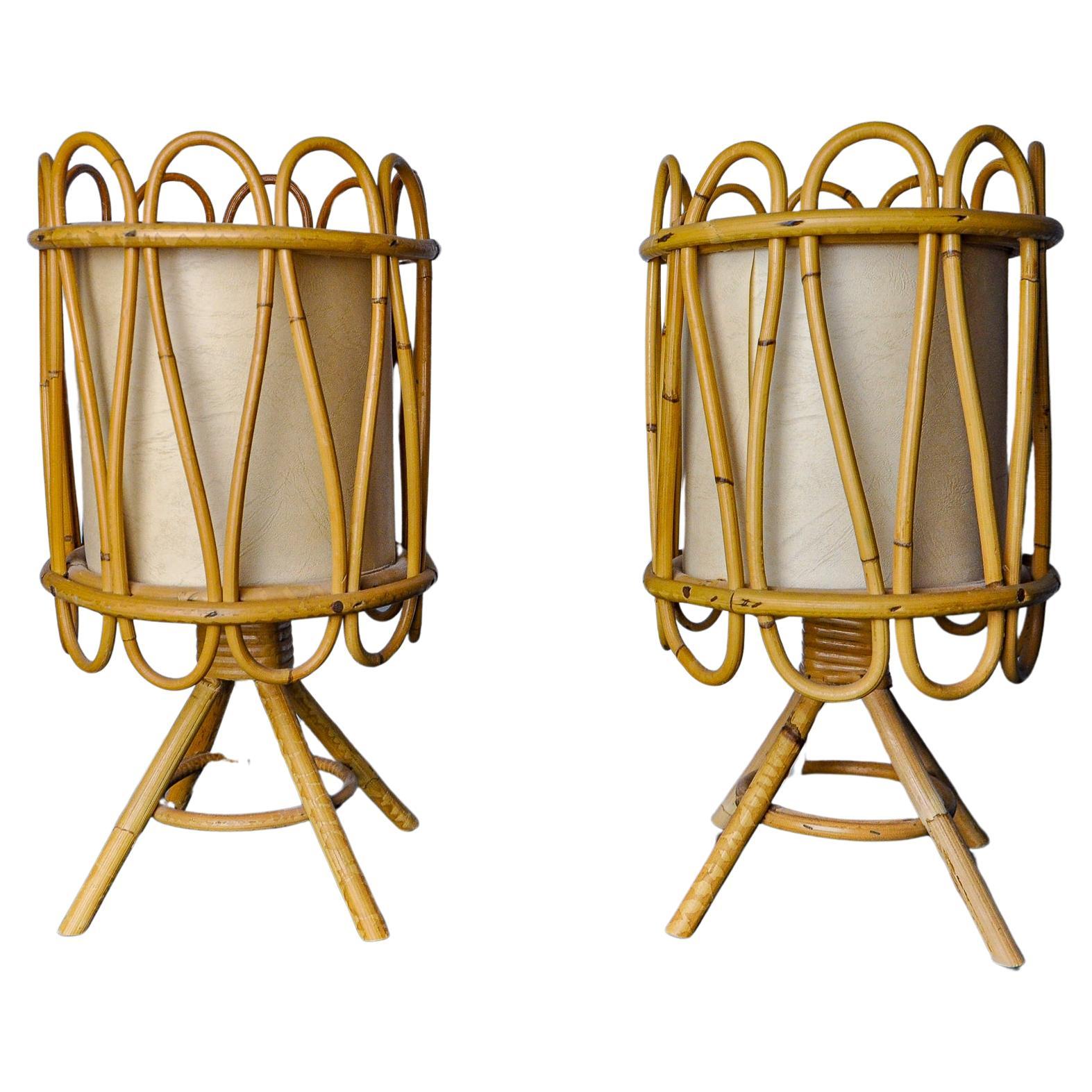 Pair of rattan table lamps, Italy, 1960s