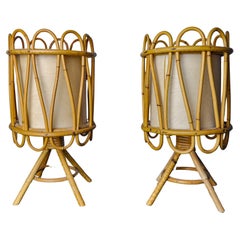 Coppia di lampade da tavolo in rattan, Italia, anni '60