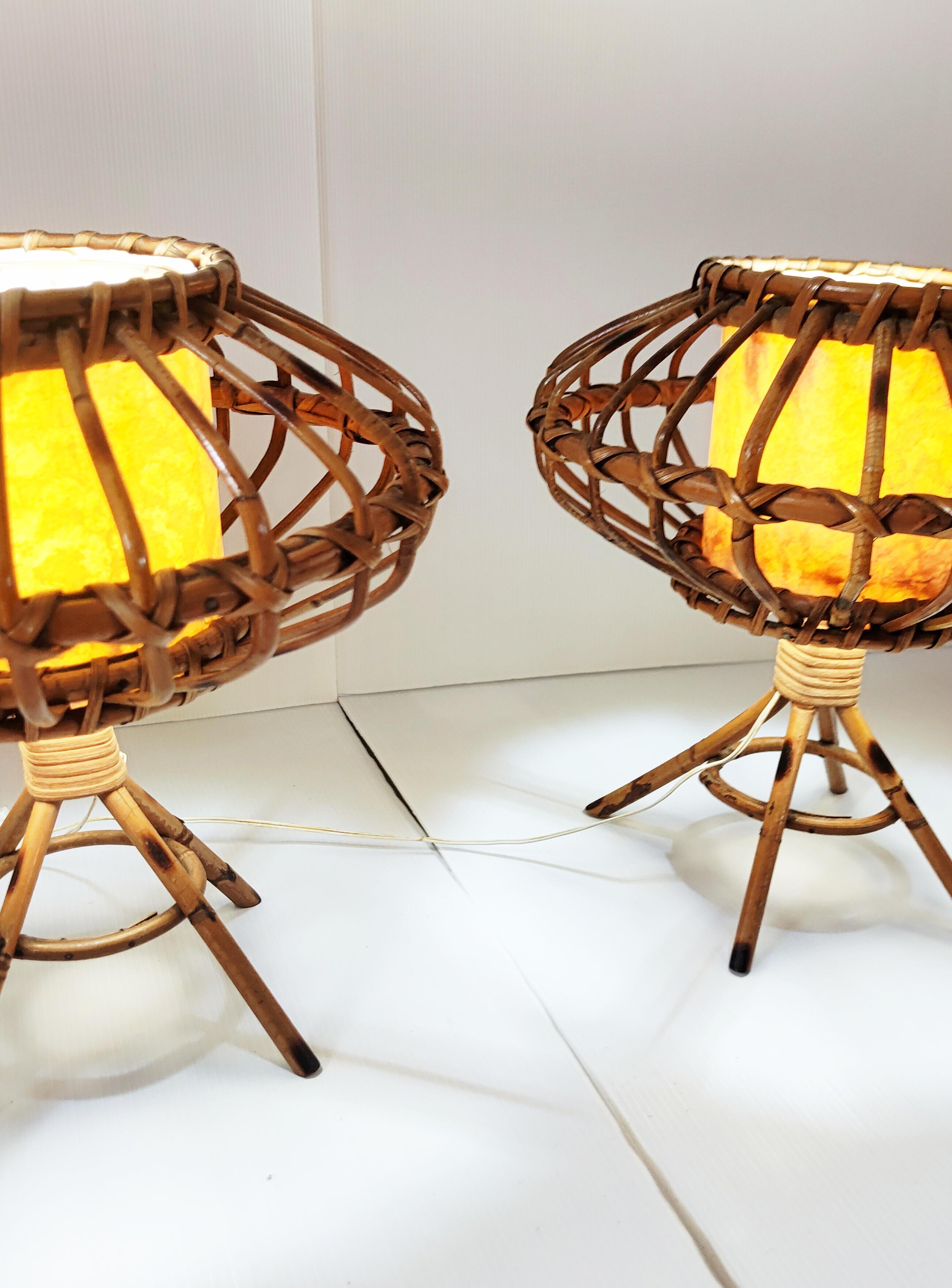 Paar Rattan-Tischlampen, Spanien, 1960er Jahre im Angebot 6
