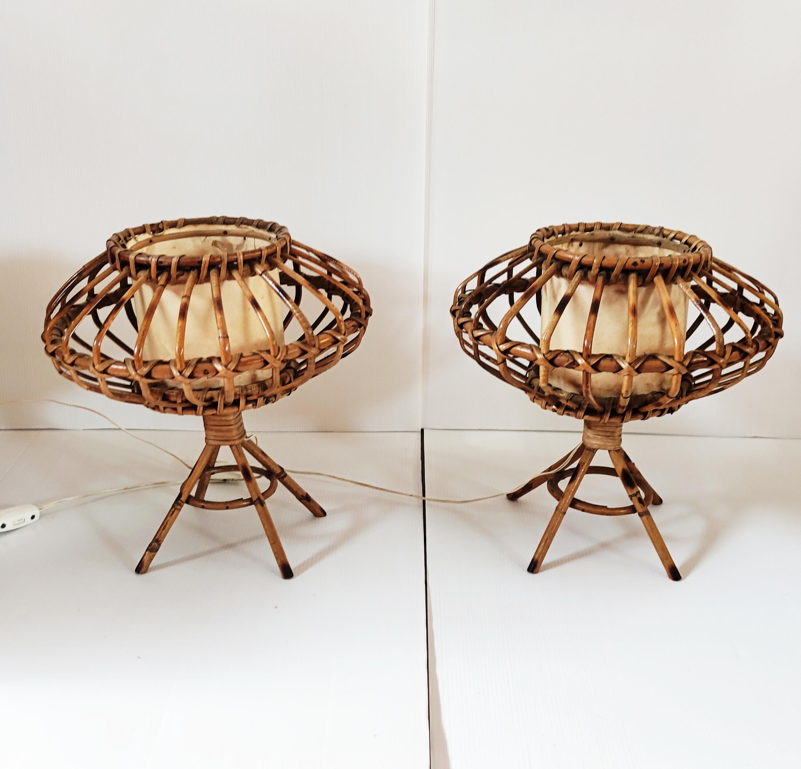 Pair of Rattan Table Lamps, Spain, 1960s For Sale 7