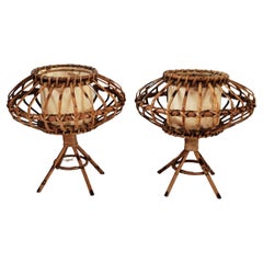 Used Pair of Rattan Table Lamps, Spain, 1960s