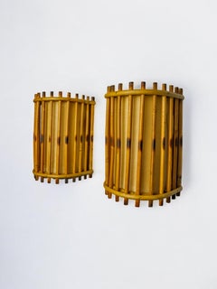Pair of rattan wall lights, France, 1960