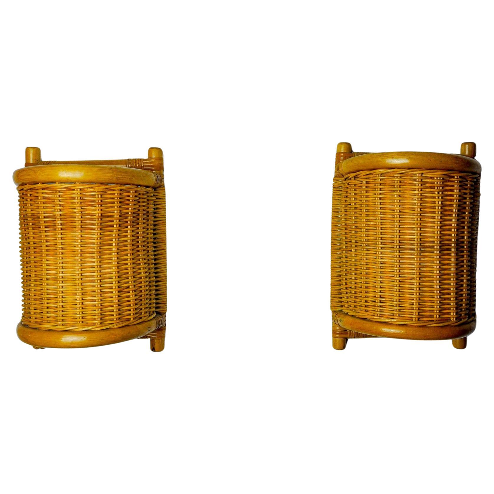 Pair of rattan wall lights, France, 1960