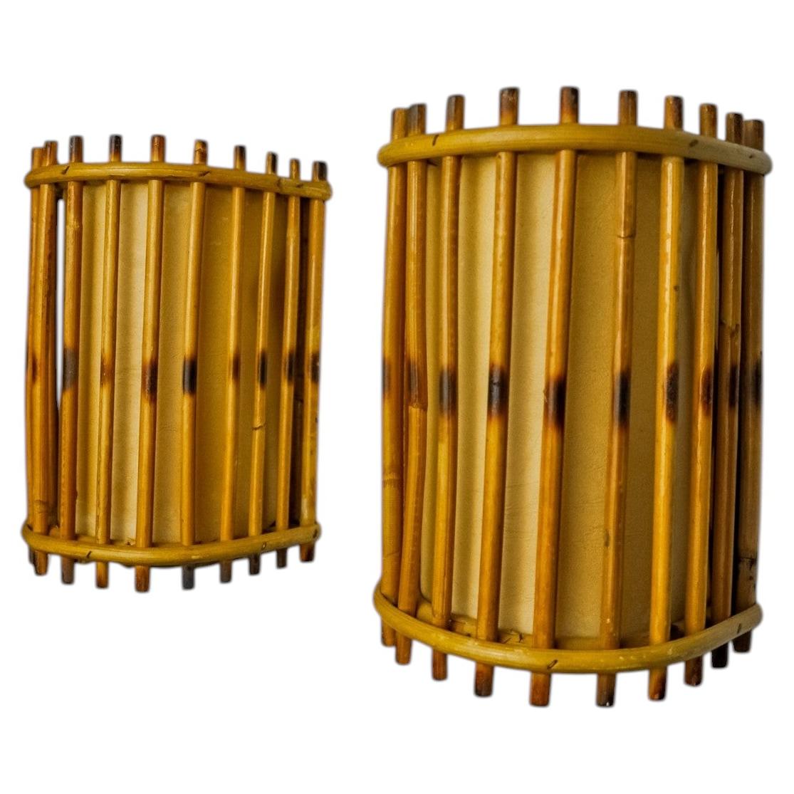 Pair of rattan wall lights, France, 1960