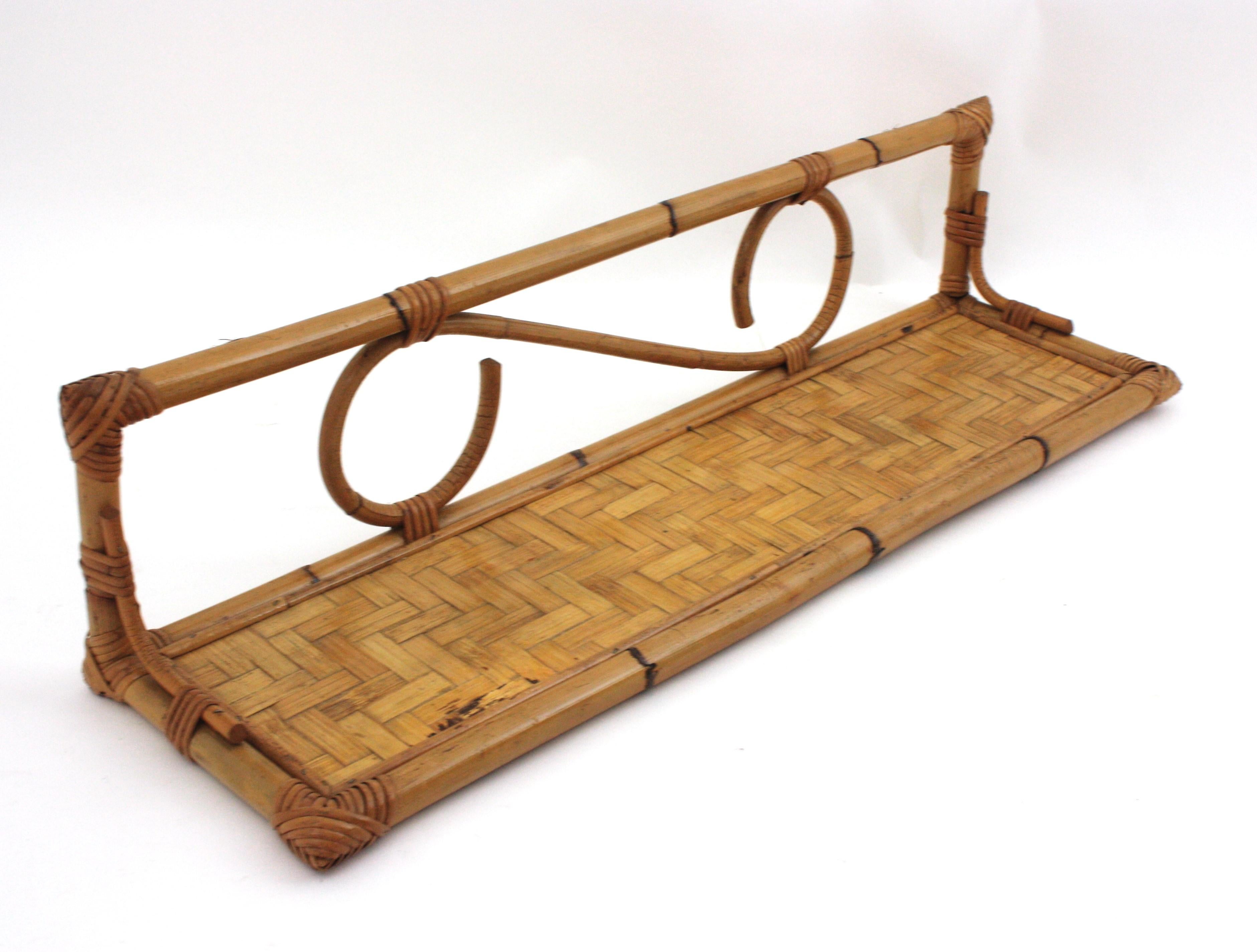 Pair of Rattan Wall Shelves with Woven Accents, Italy 1960s For Sale 6