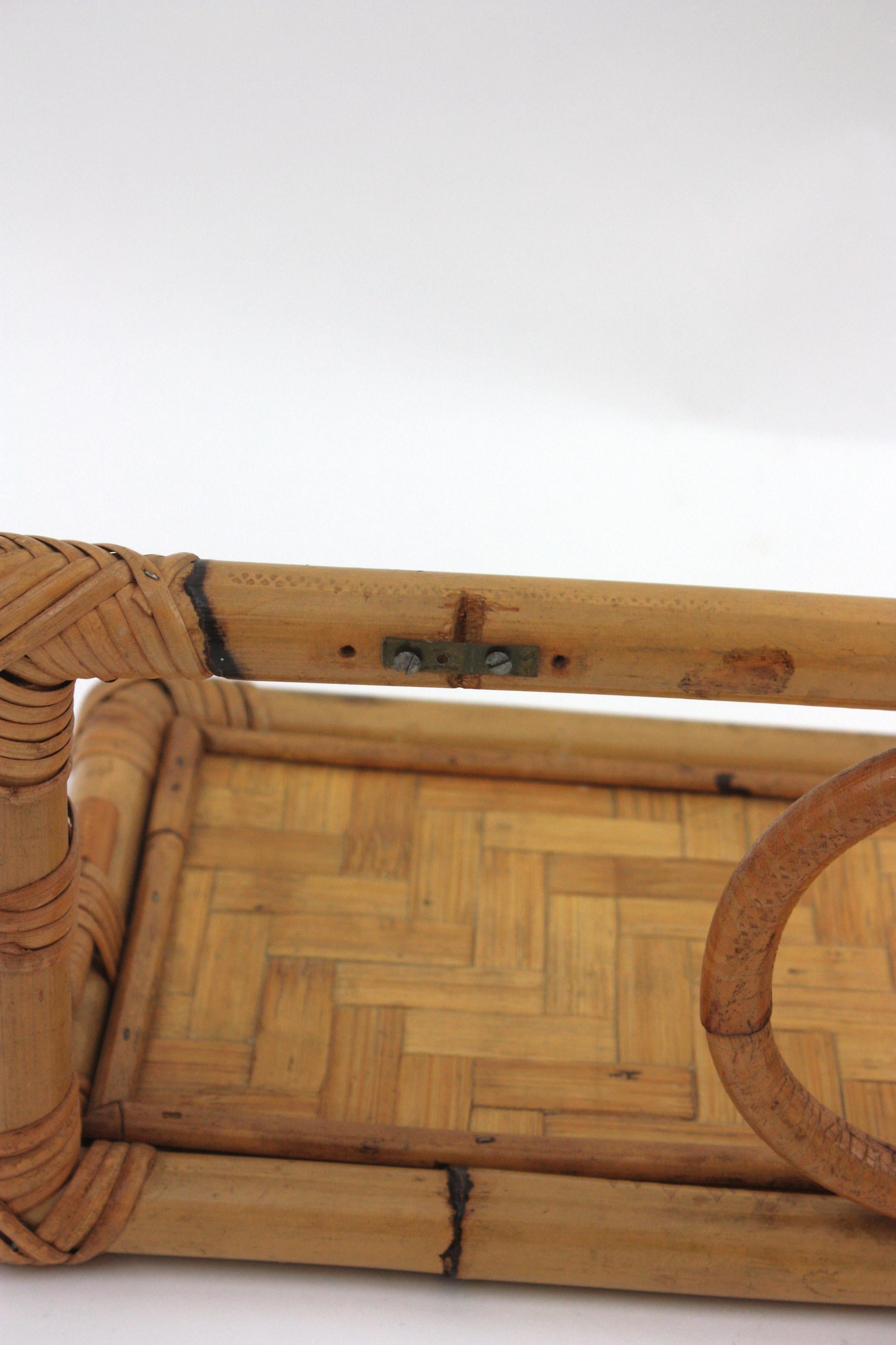 Pair of Rattan Wall Shelves with Woven Accents, Italy 1960s For Sale 9