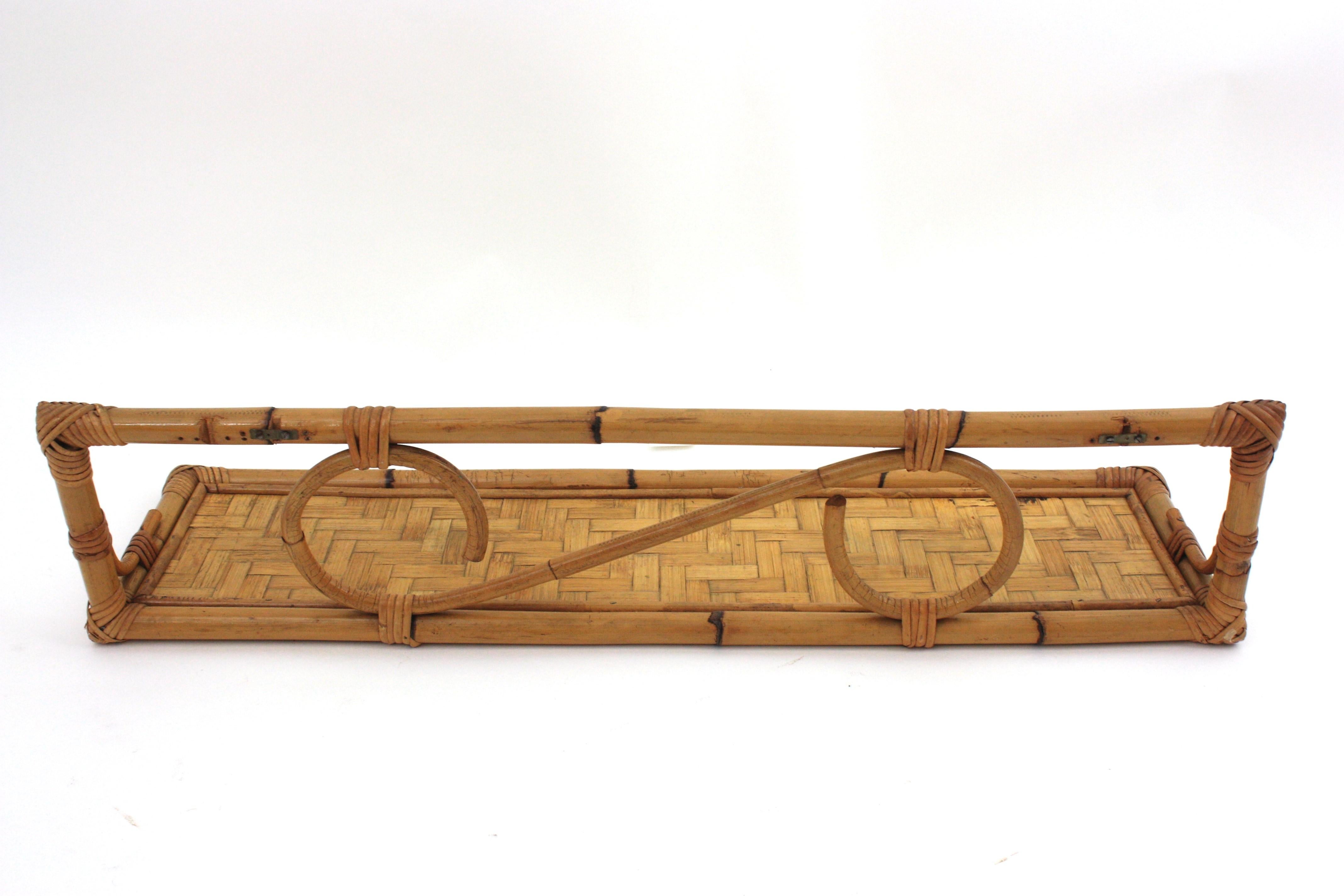 Pair of Rattan Wall Shelves with Woven Accents, Italy 1960s For Sale 11