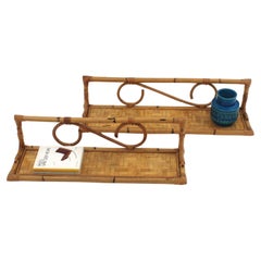 Vintage Pair of Rattan Wall Shelves with Woven Accents, Italy 1960s