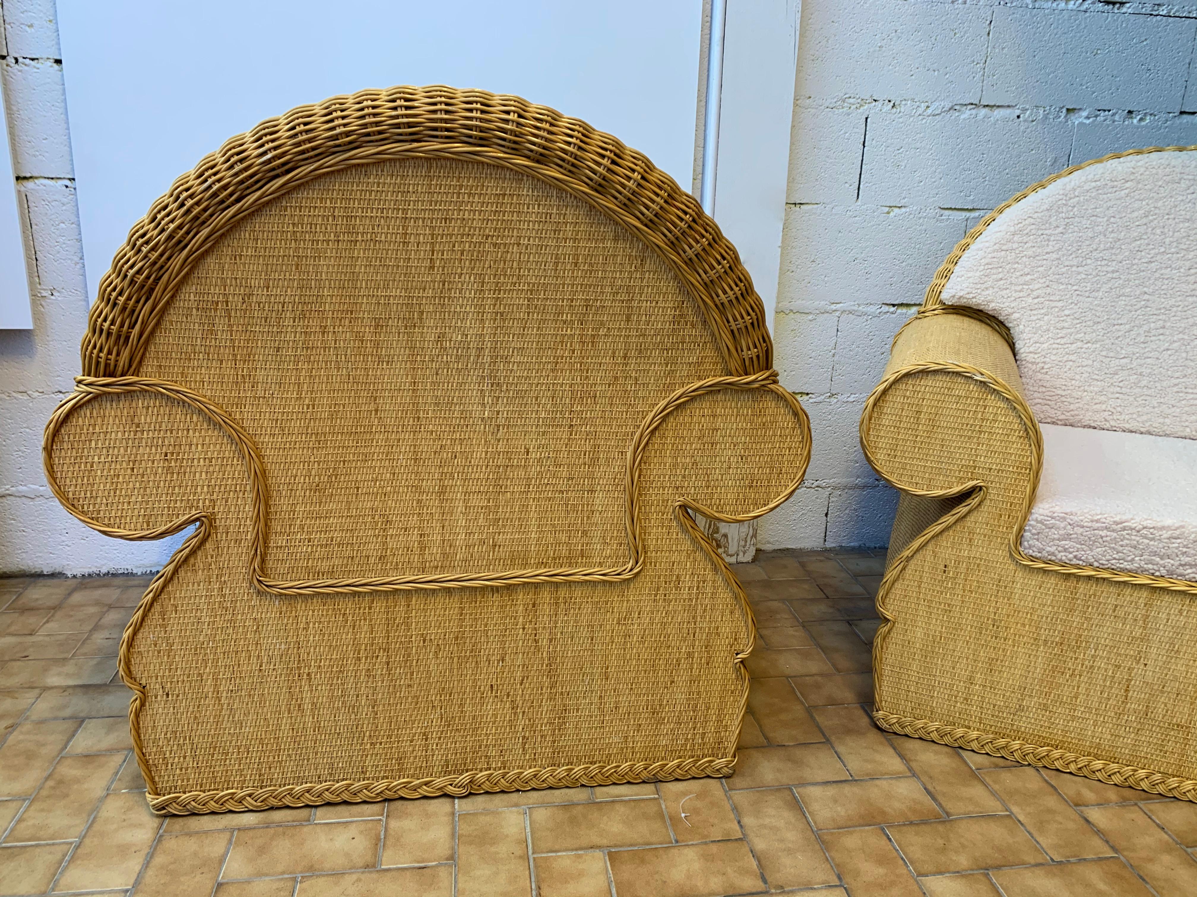 Pair of Rattan Wicker Club Armchairs, Italy, 1970s 3