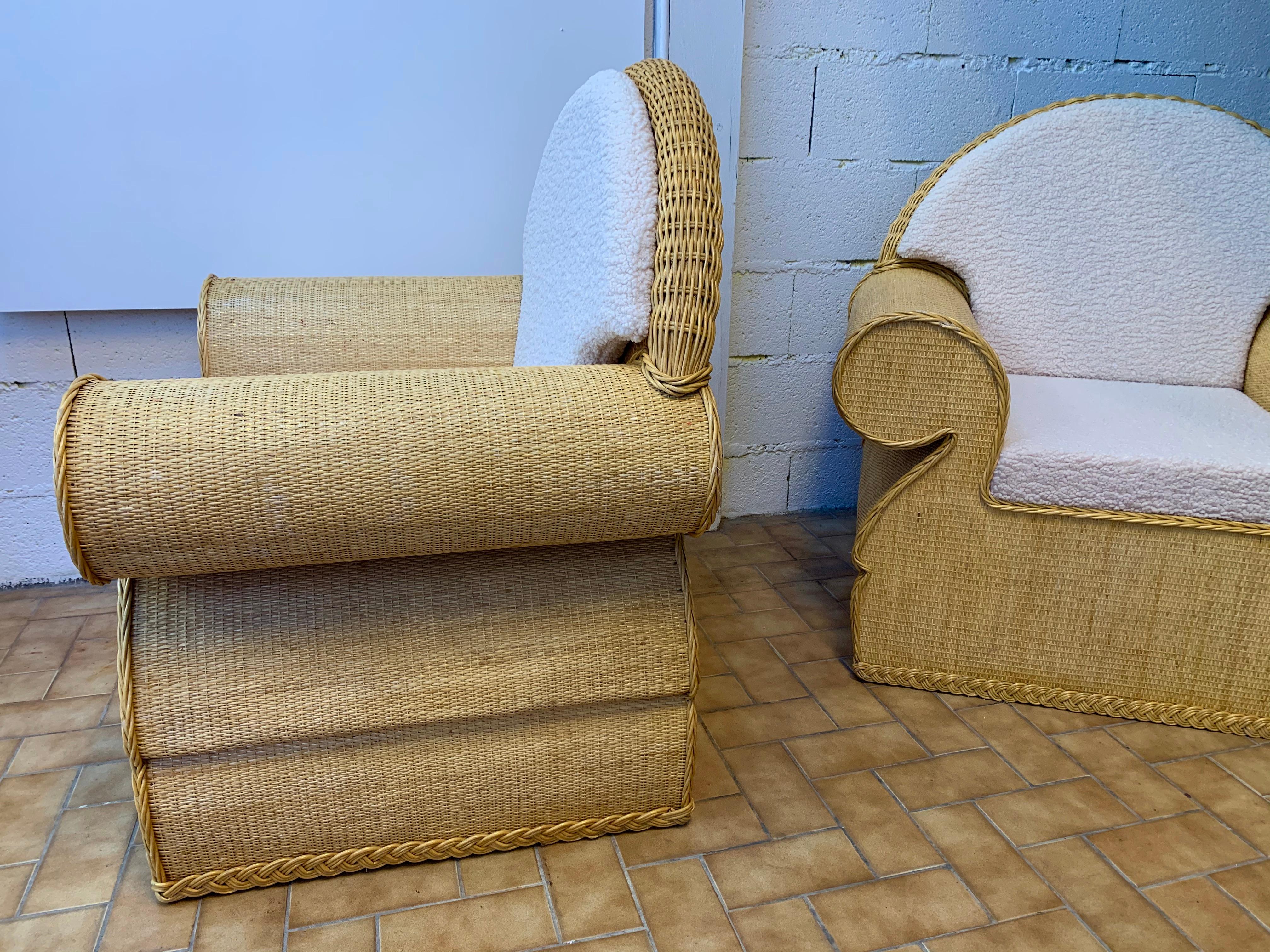 Pair of Rattan Wicker Club Armchairs, Italy, 1970s 6