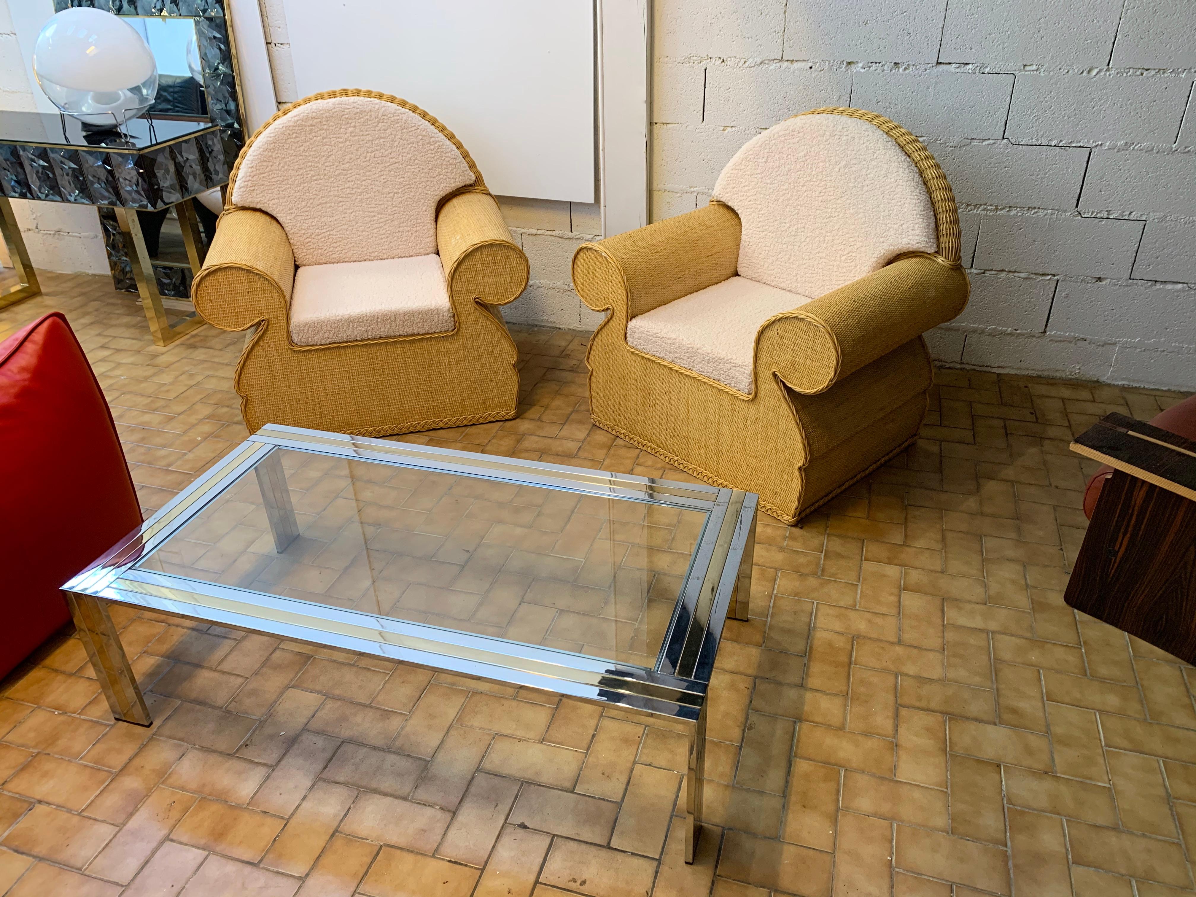 Pair of Rattan Wicker Club Armchairs, Italy, 1970s 7