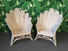 Pair of Rattan Wicker Peacock Fan Back Armchairs