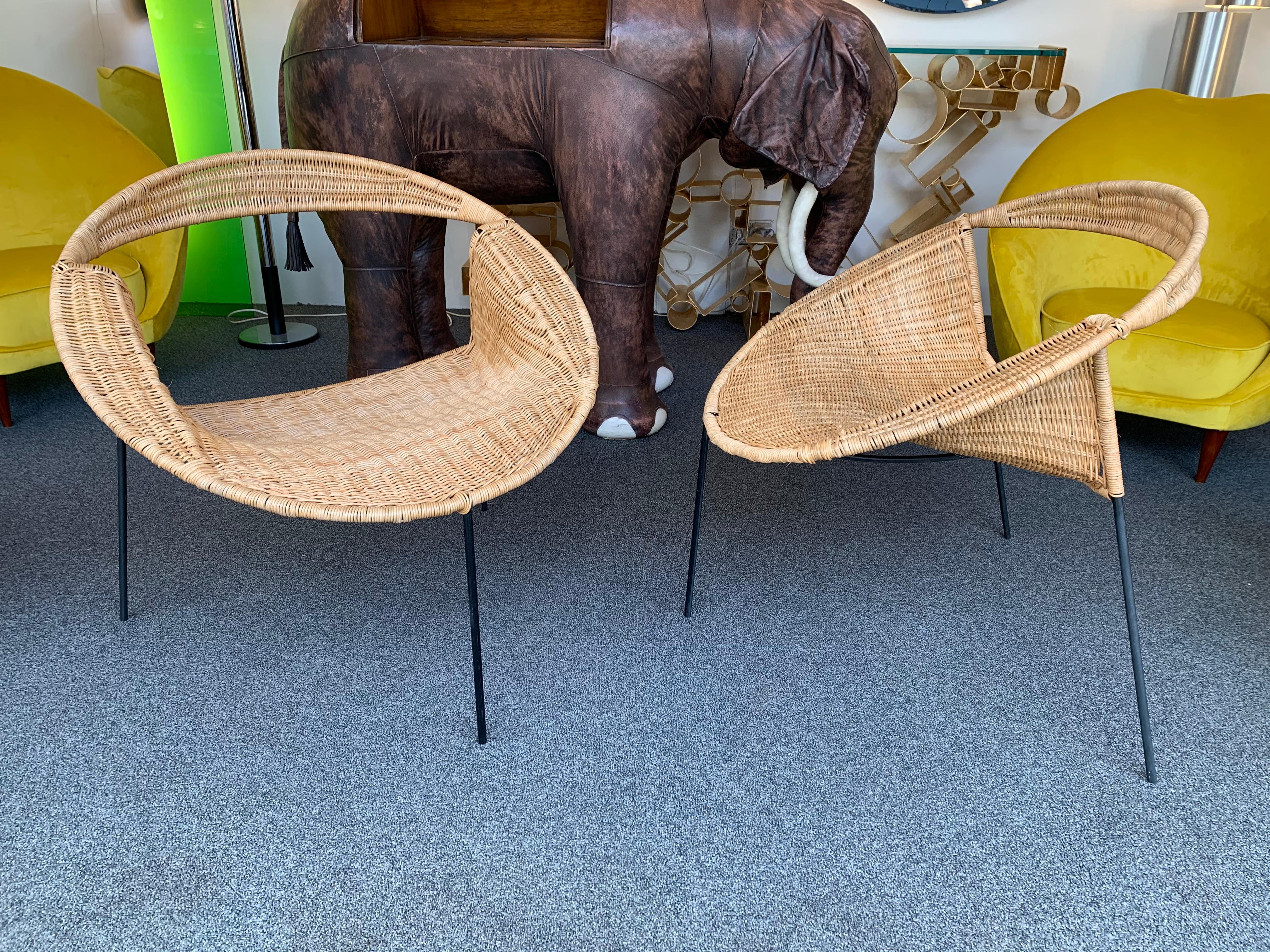 Pair of Rattan Wicker Saturn Armchairs by Gastone Rinaldi, Italy, 1950s 4