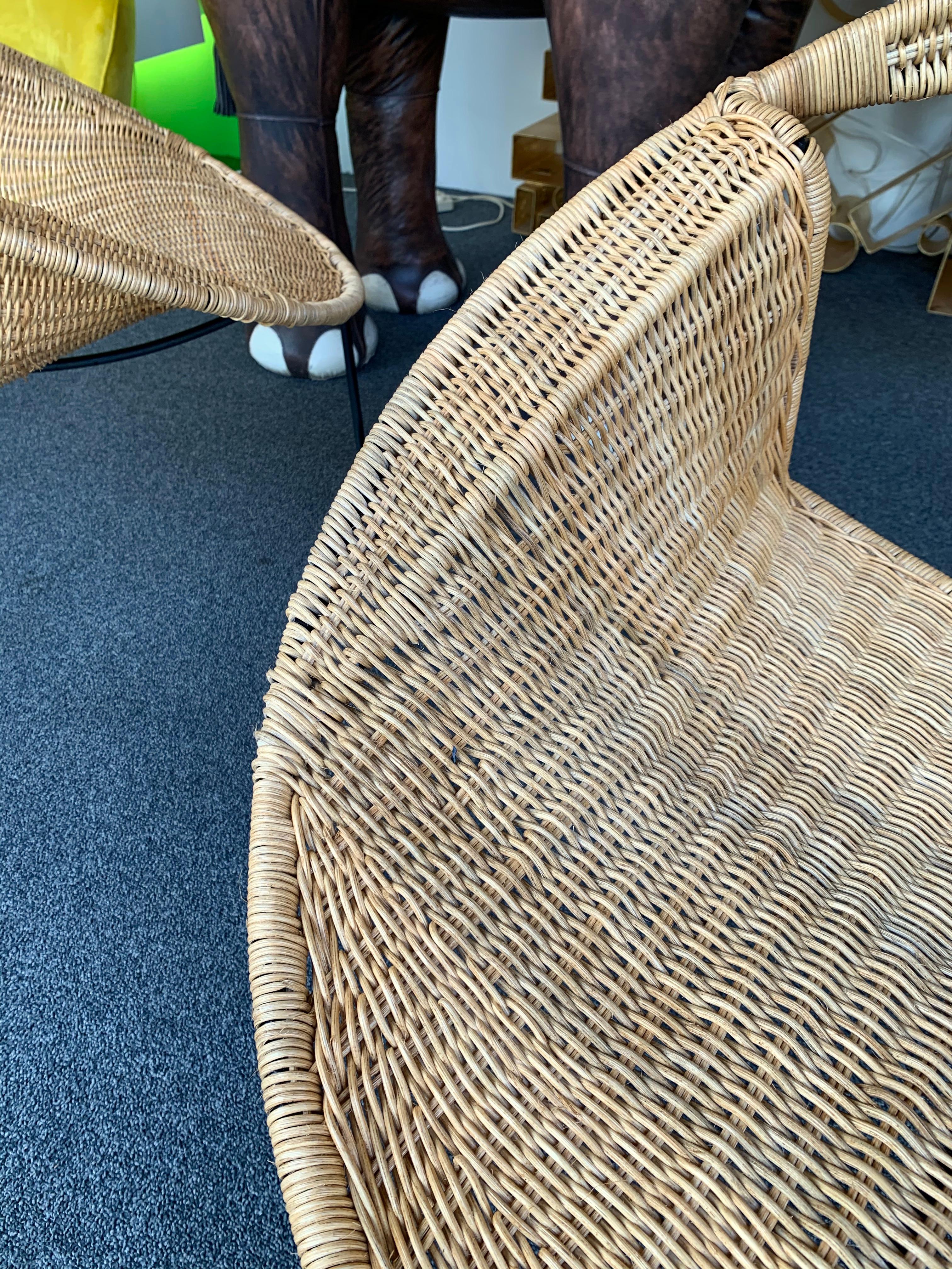 Pair of Rattan Wicker Saturn Armchairs by Gastone Rinaldi, Italy, 1950s In Good Condition In SAINT-OUEN, FR
