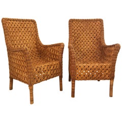 Pair of Rattan/Wicker Weaved Armchairs