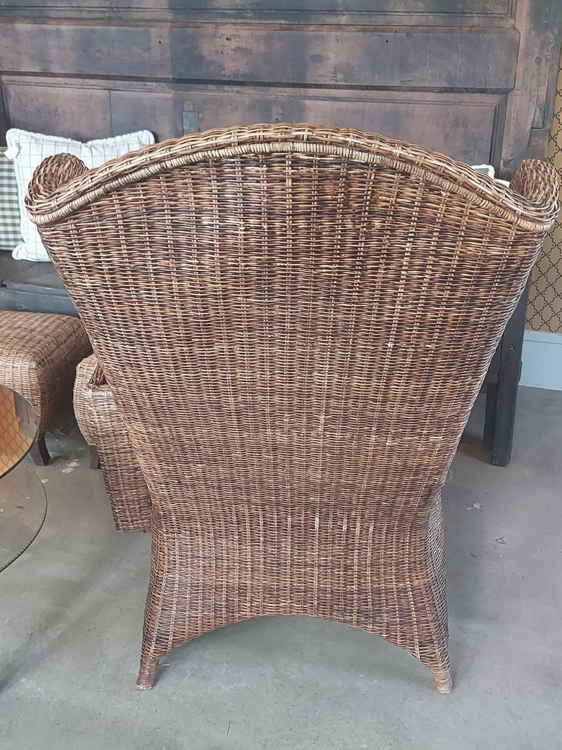 Coppia di poltrone e ottomane in rattan, Francia, anni '40 in vendita 2
