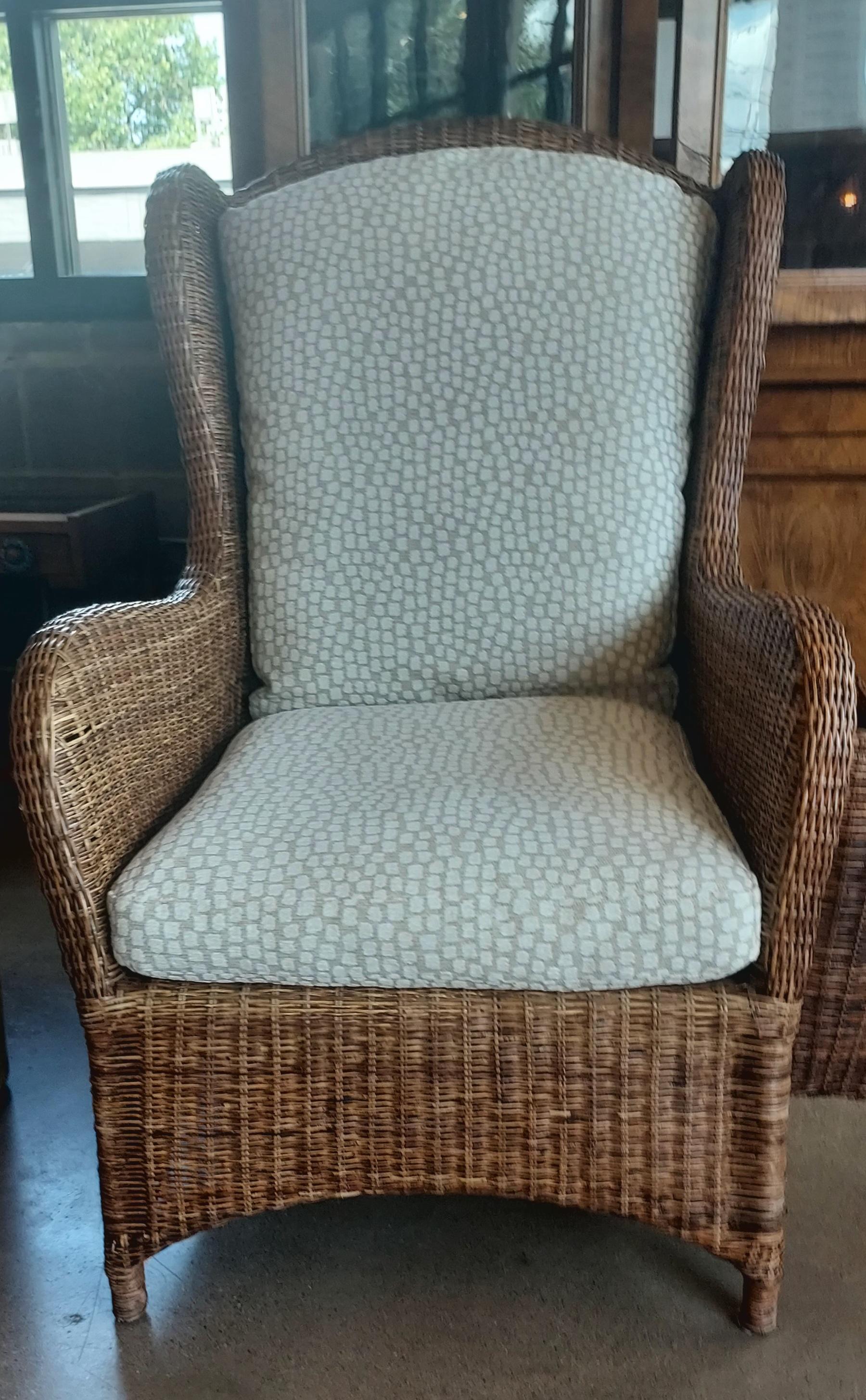 Francese Coppia di poltrone e ottomane in rattan, Francia, anni '40 in vendita