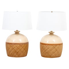 Pair of Rattan Wrapped Table Lamps