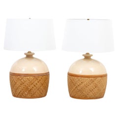 Pair of Rattan Wrapped Table Lamps