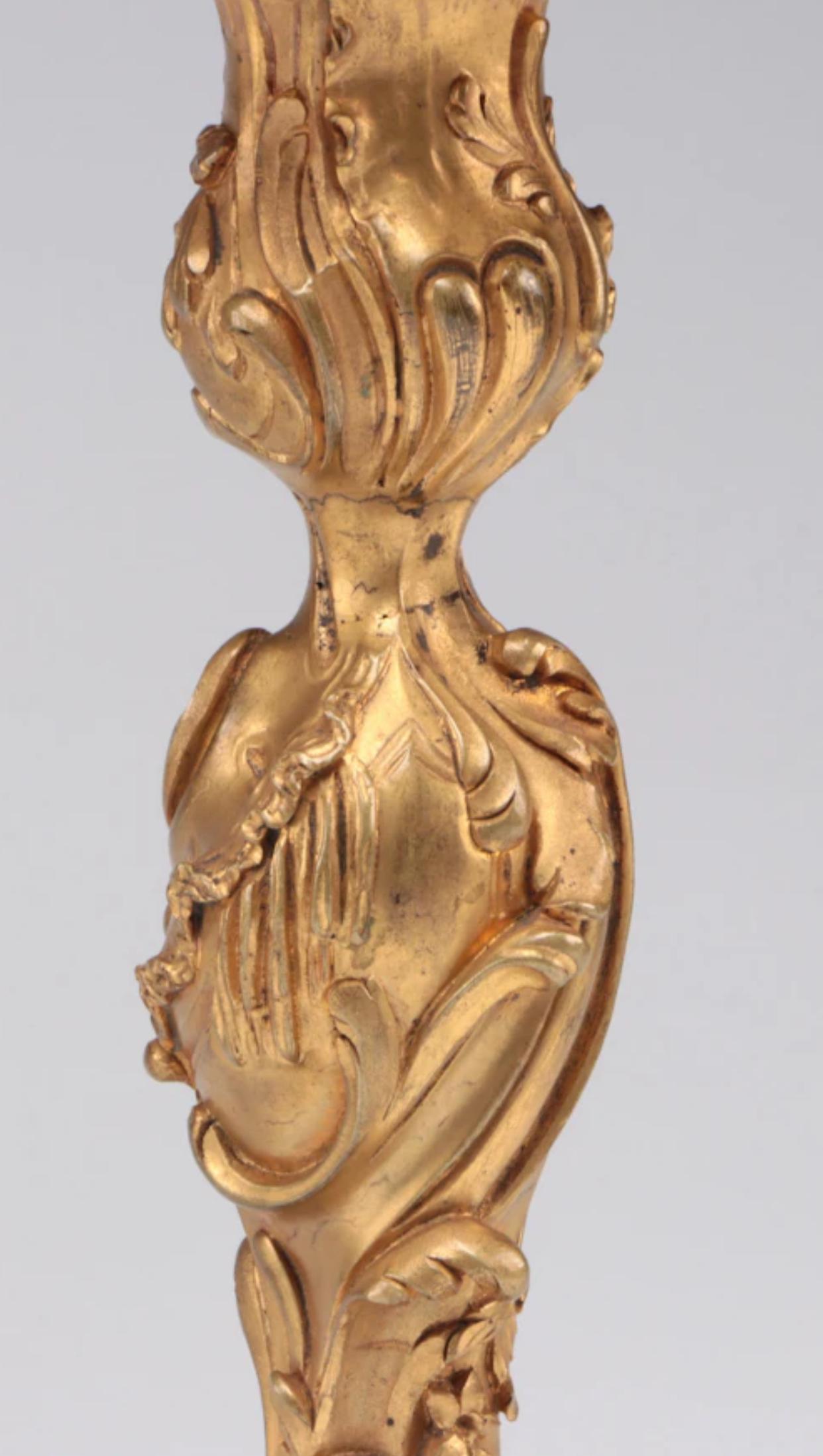 Bronze Pair of Ravinet d'Enfert Louis XV Style Ormolu Candelabra, Early 20th C For Sale