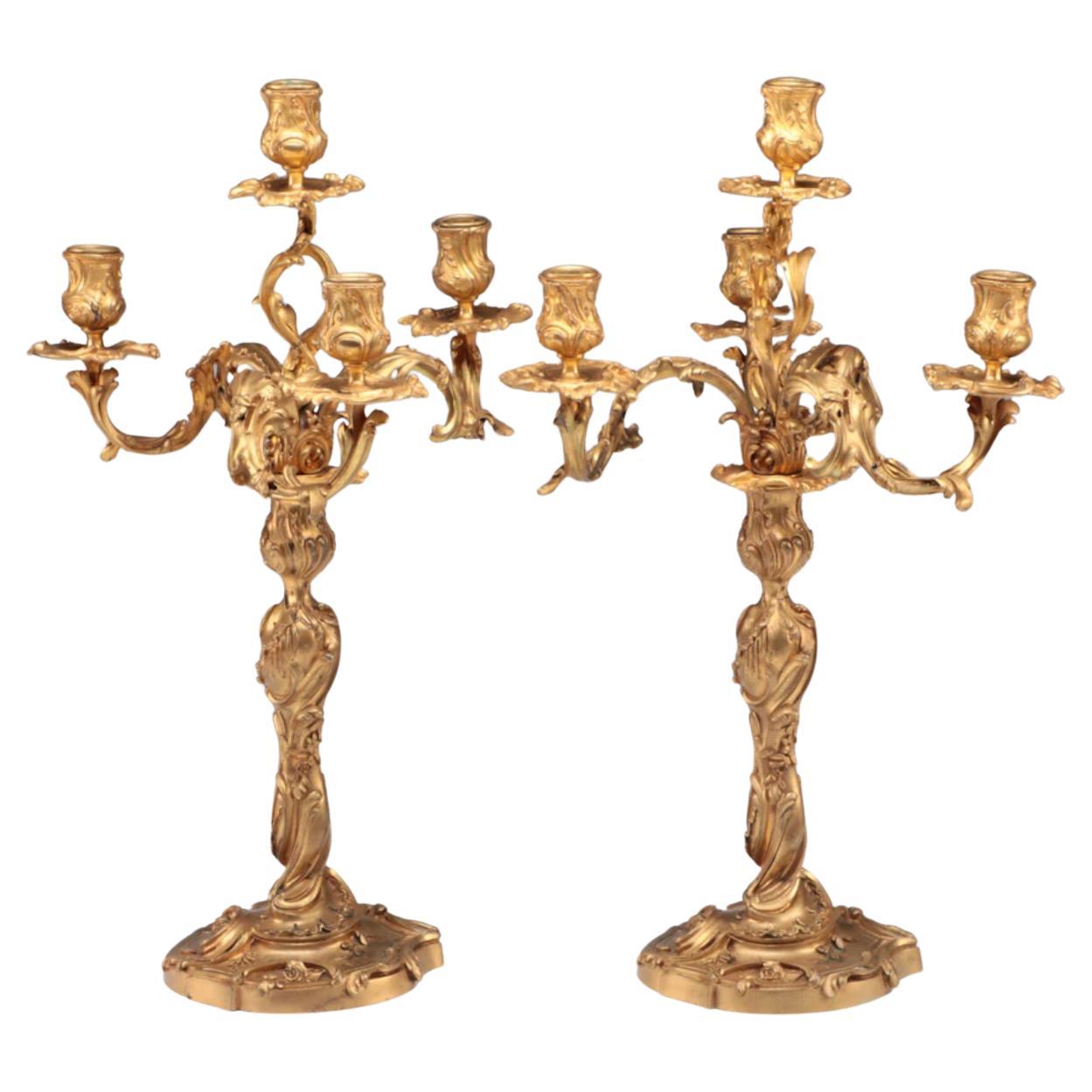 Paar Ravinet d'Enfert-Goldbronze-Kandelaber im Louis-XV-Stil, frühes 20. Jahrhundert im Angebot