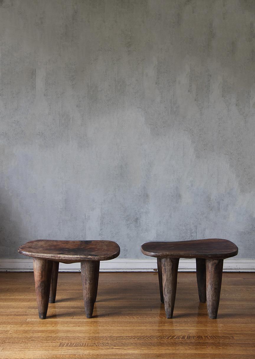 Hand-Carved Pair of Raw African Senufo Large Side Tables For Sale