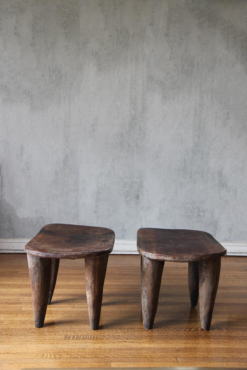 Hand-Carved Pair of Raw African Senufo Large Side Tables  For Sale