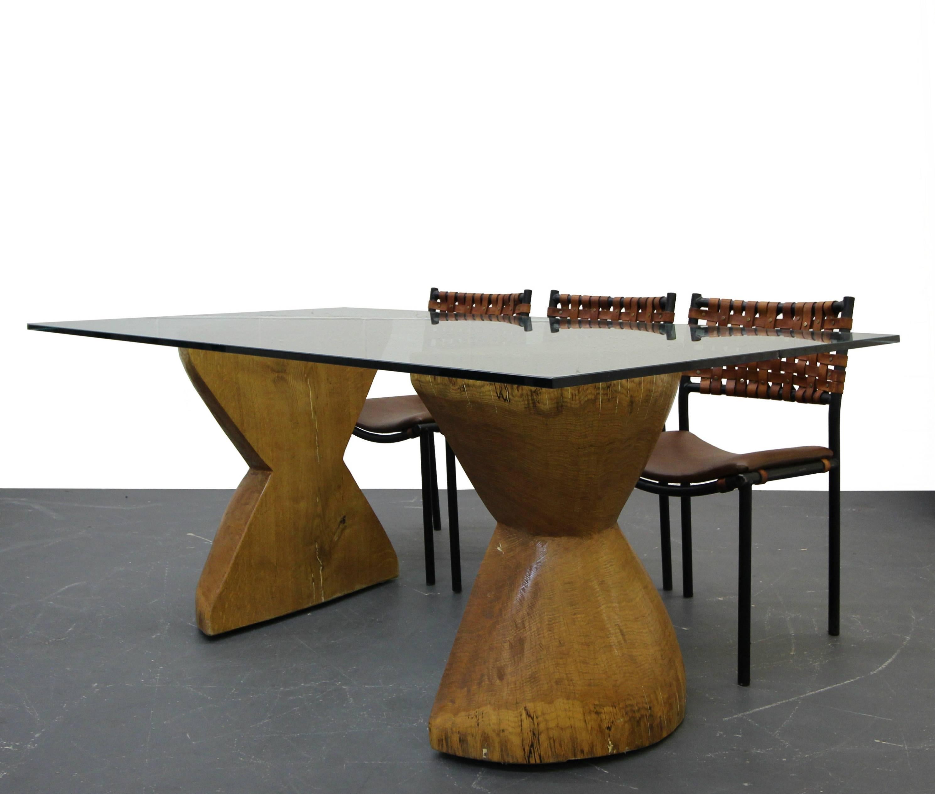 Pair Of Raw Live Edge Wood Hourglass Dining Table Pedestals For