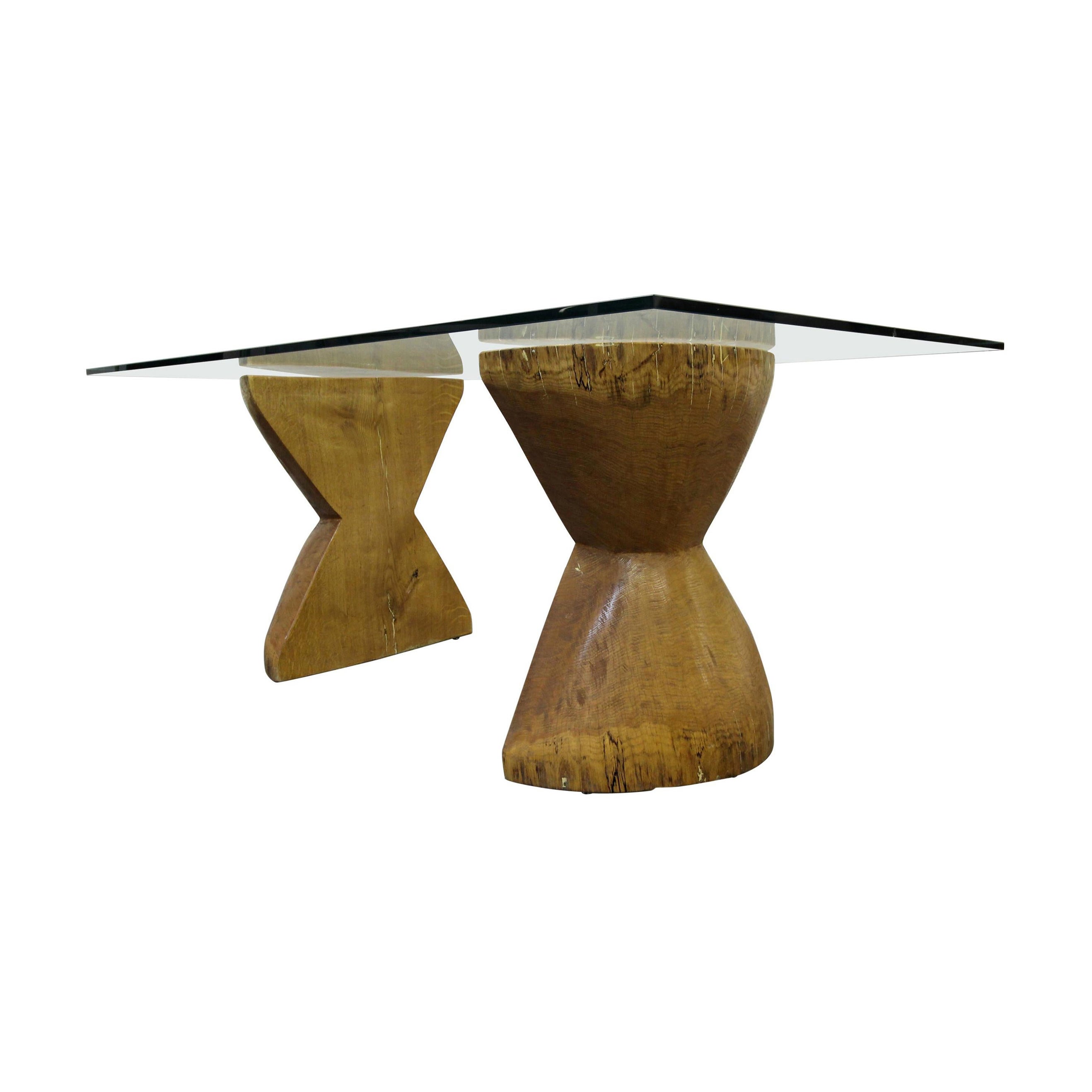 Pair of Raw Live Edge Wood Hourglass Dining Table Pedestals