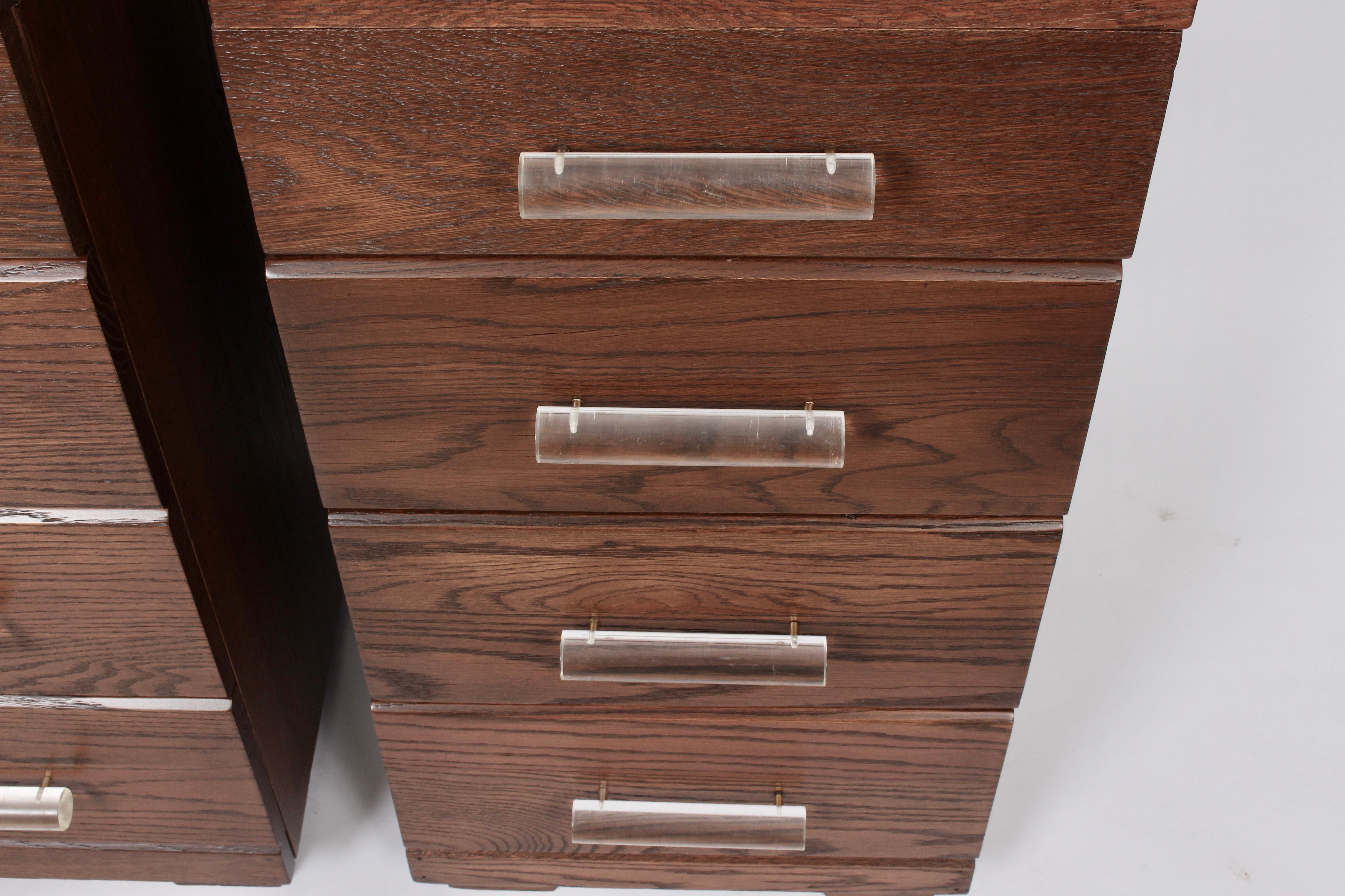 20th Century Pair of Raymond Loewy for Mengel Four Drawer Nightstands with Lucite Handles
