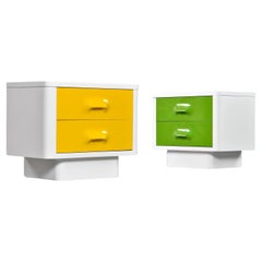 Pair of Mid-Century Raymond Loewy Inspired Yellow Green Chapter One Nightstands