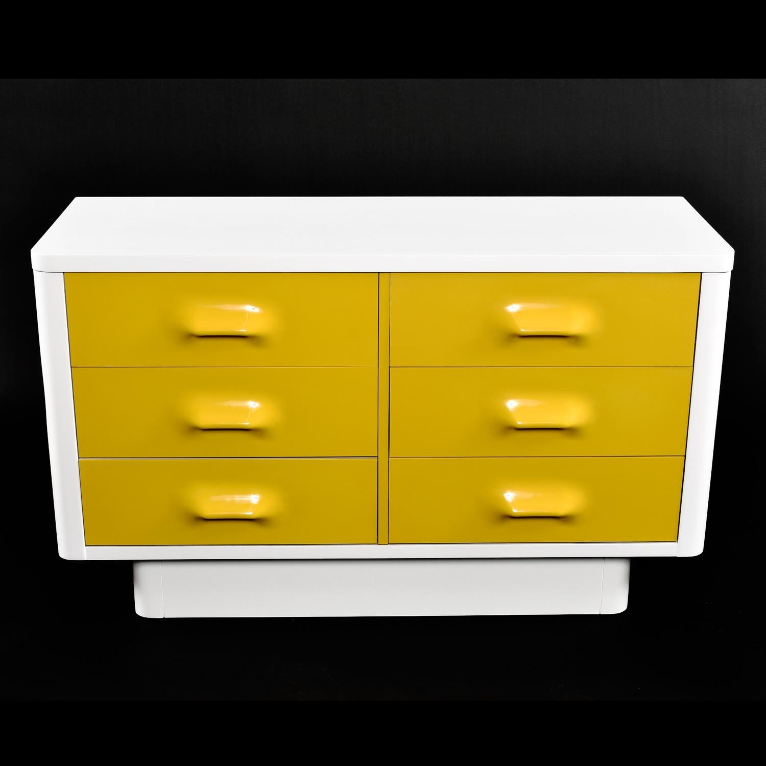Plastic Pair of Raymond Loewy Inspired Yellow Chapter One Dressers by Broyhill Premier For Sale