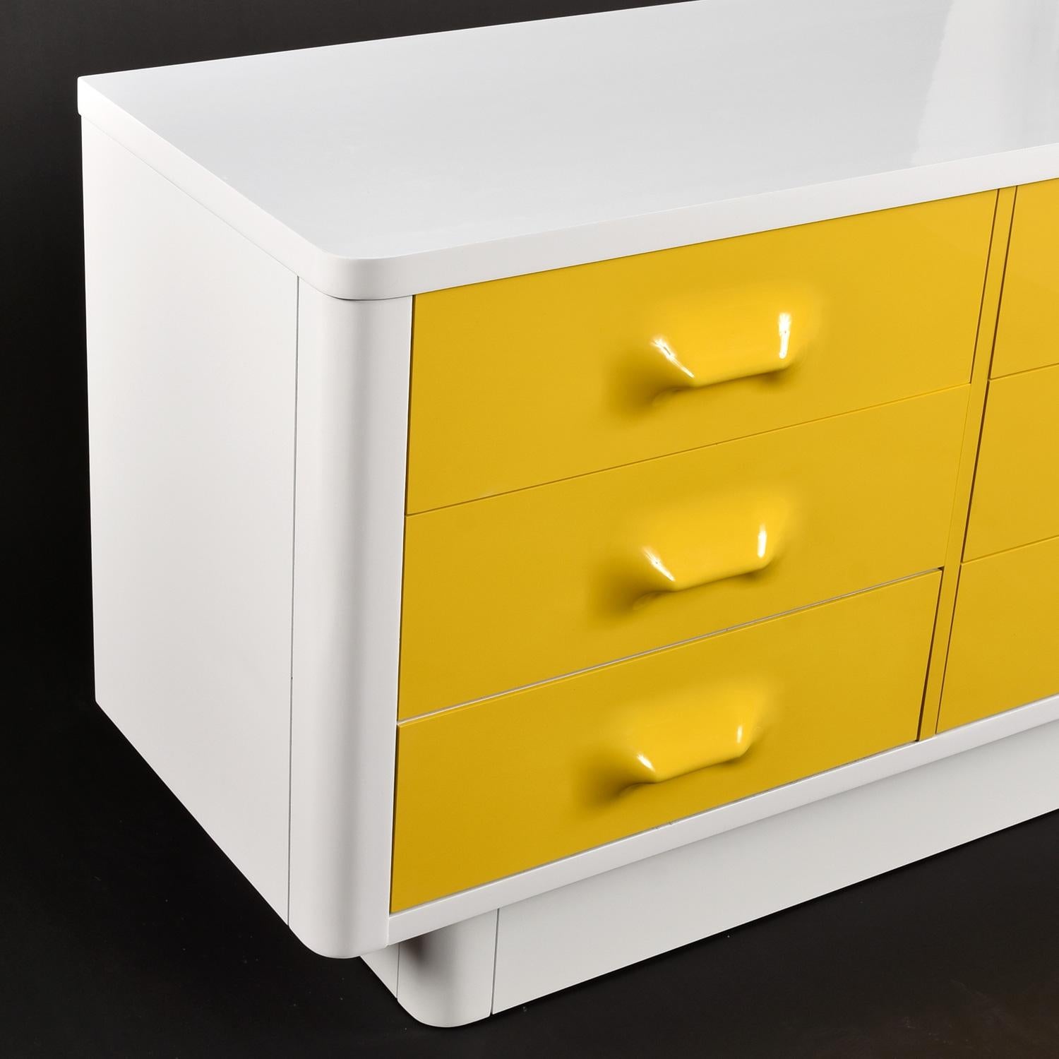 Pair of Raymond Loewy Inspired Yellow Chapter One Dressers by Broyhill Premier For Sale 2