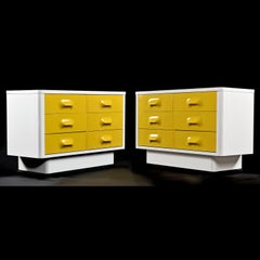 Pair of Raymond Loewy Inspired Yellow Chapter One Dressers by Broyhill Premier
