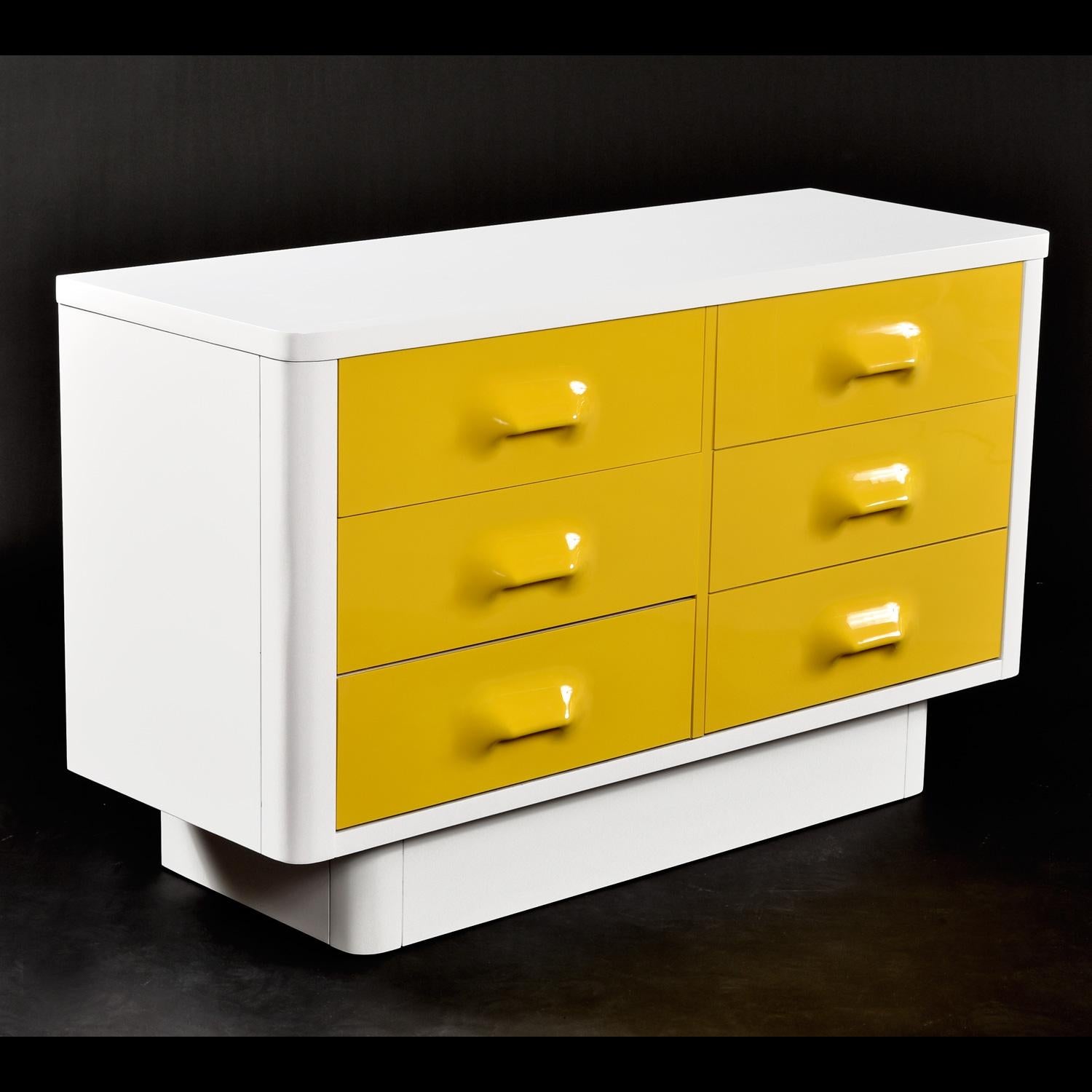 Space Age Pair of Raymond Loewy Inspired Yellow Chapter One Dressers by Broyhill Premier For Sale