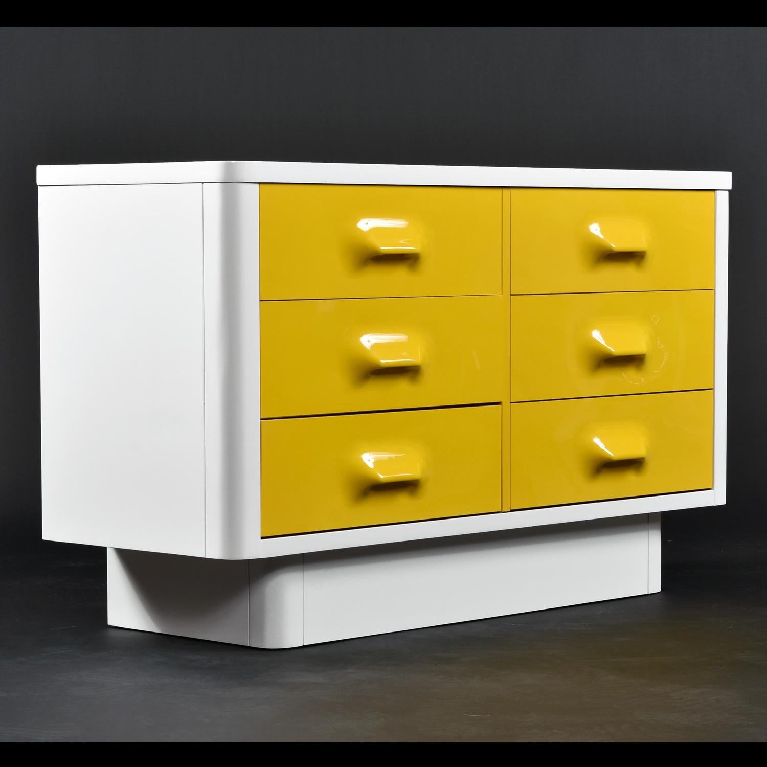 American Pair of Raymond Loewy Inspired Yellow Chapter One Dressers by Broyhill Premier For Sale
