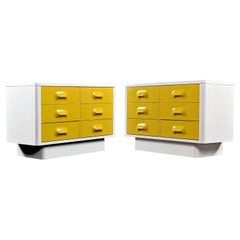 Pair of Raymond Loewy Inspired Yellow Chapter One Dressers by Broyhill Premier