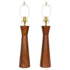 Pair of Raymond Pfennig for Zina Walnut Hourglass Table Lamps, 1960s