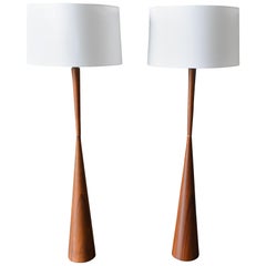 Pair of Raymond Pfenning for Zina Turned Walnut and Brass Floor Lamps