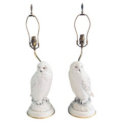 Pair of Raymond Watson For Franklin Mint Porcelain Snowy Owl Table Lamps