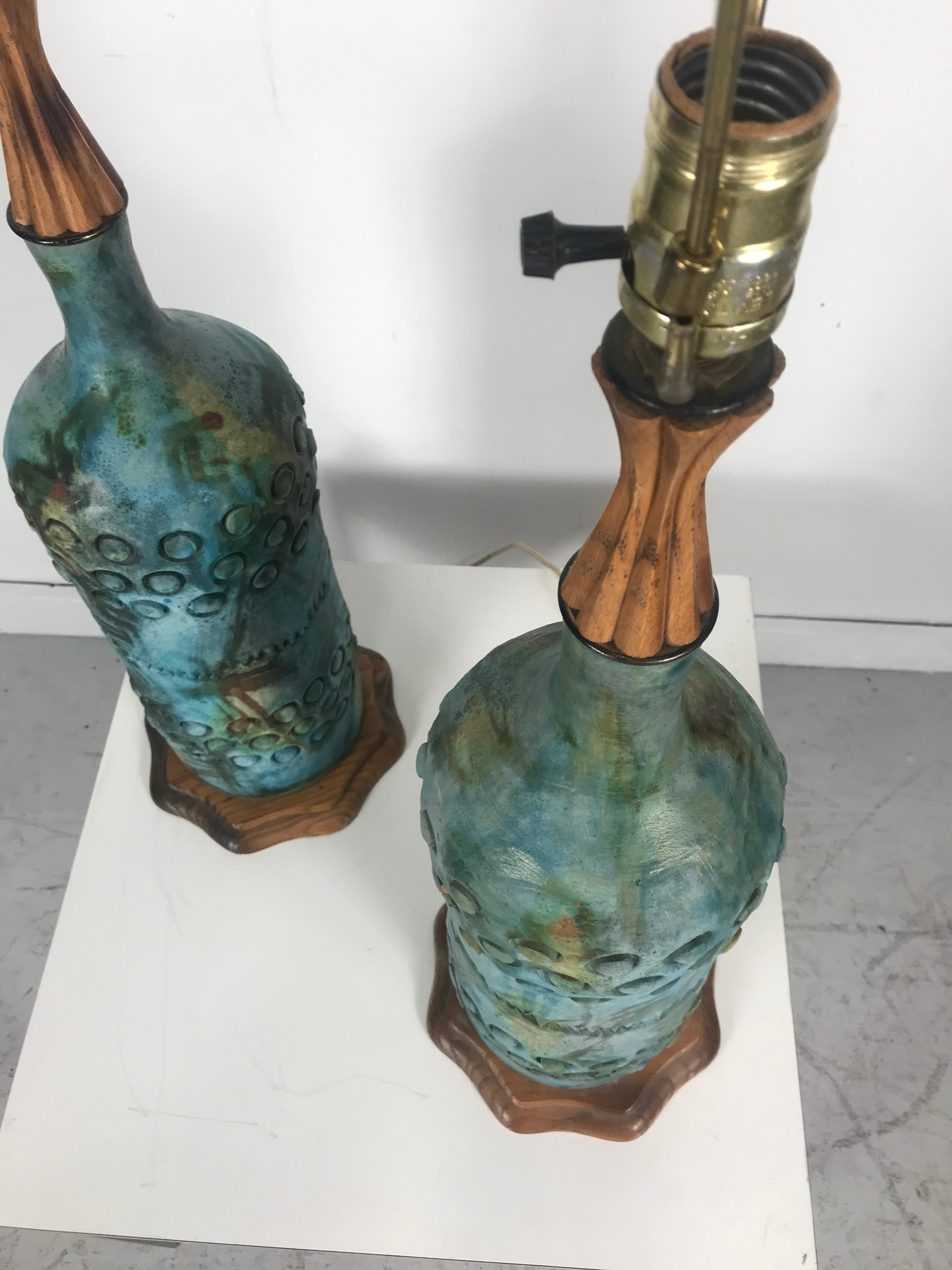 Pair of Raymor Italian Ceramic Pottery Lamps by Alvino Bagni In Good Condition In Buffalo, NY