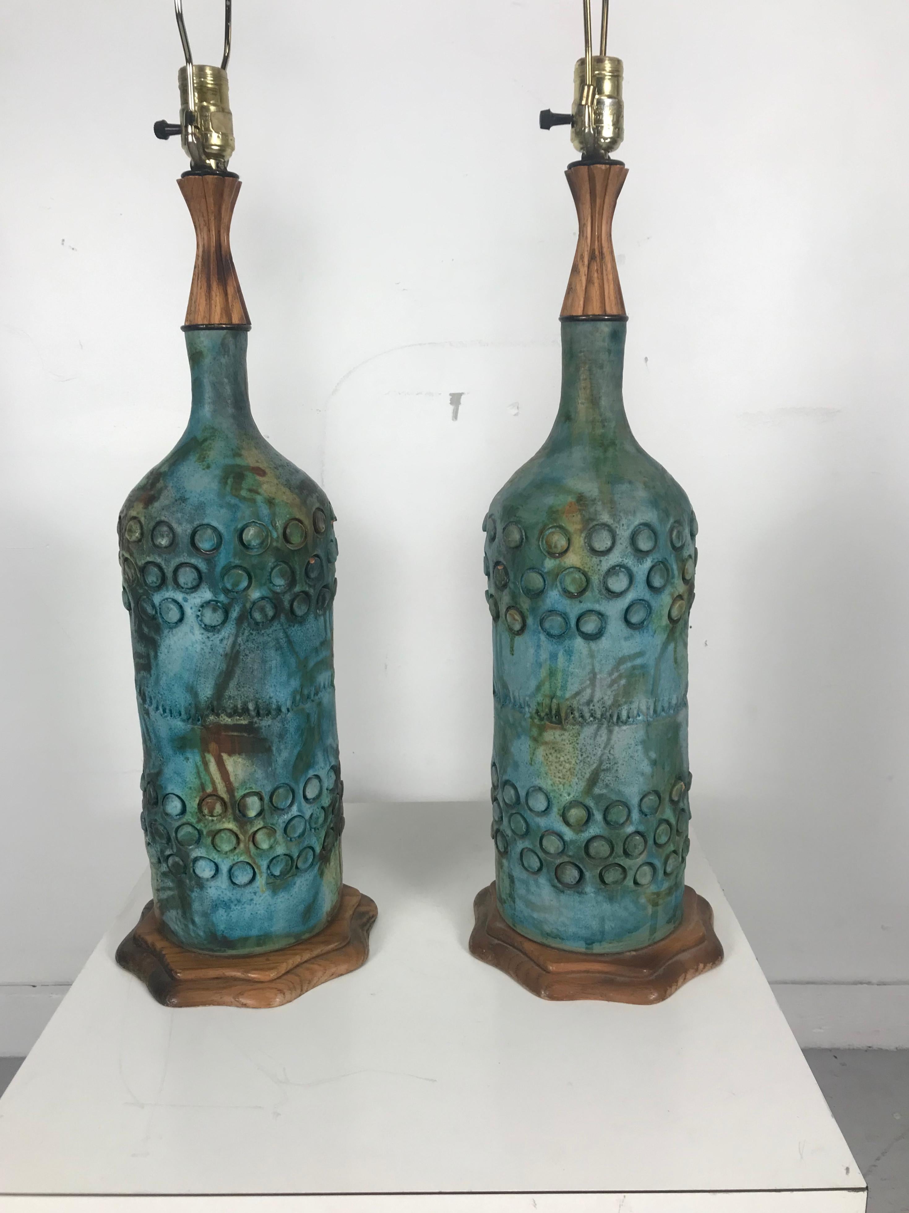 Pair of Raymor Italian Ceramic Pottery Lamps by Alvino Bagni 1