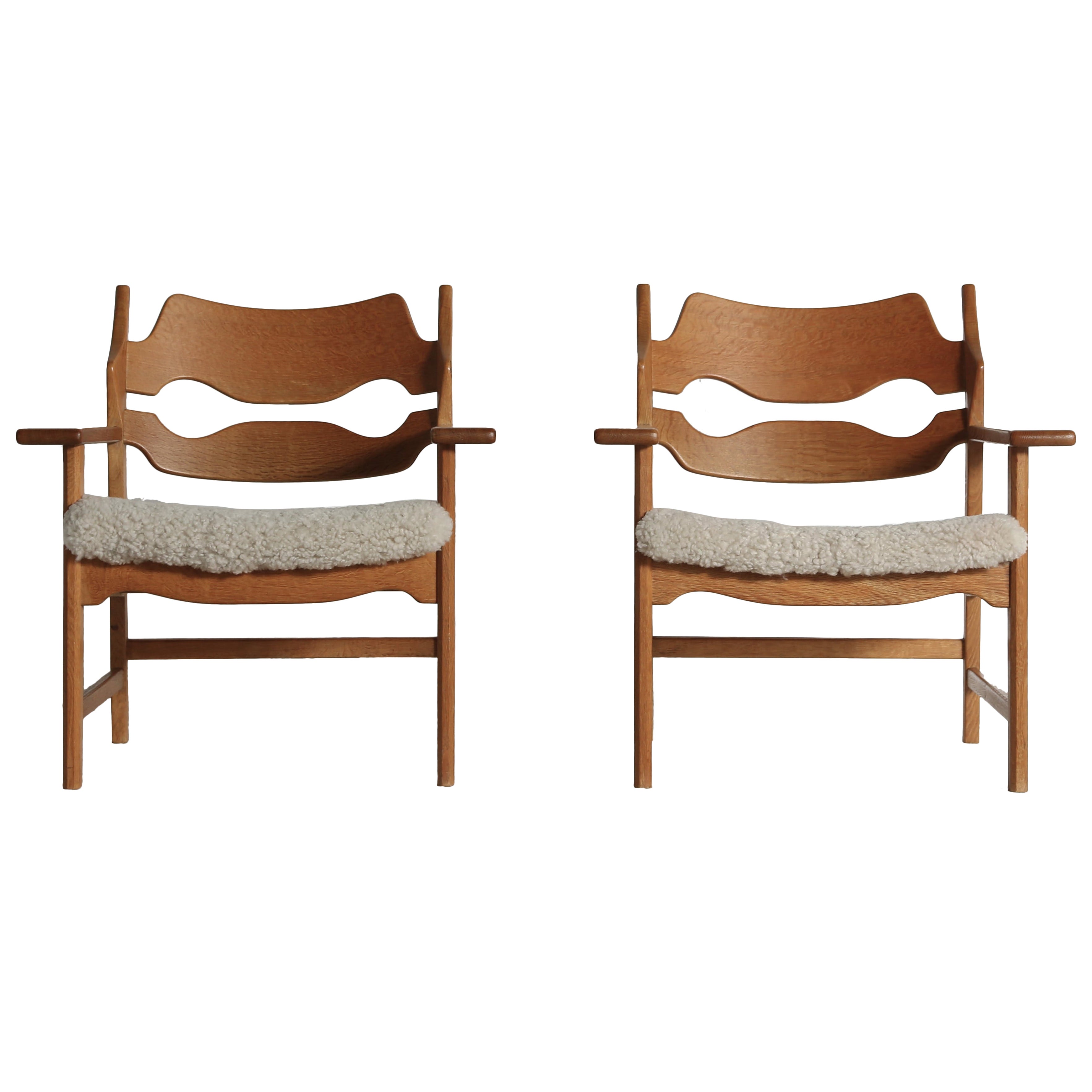 Pair of Razor Blade Armchairs by Henning Kjærnulf 'Kjaernulf', Denmark, 1960s