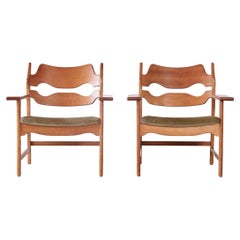 Pair of Razor Blade Armchairs by Henning Kjærnulf 'Kjaernulf', Denmark, 1960s