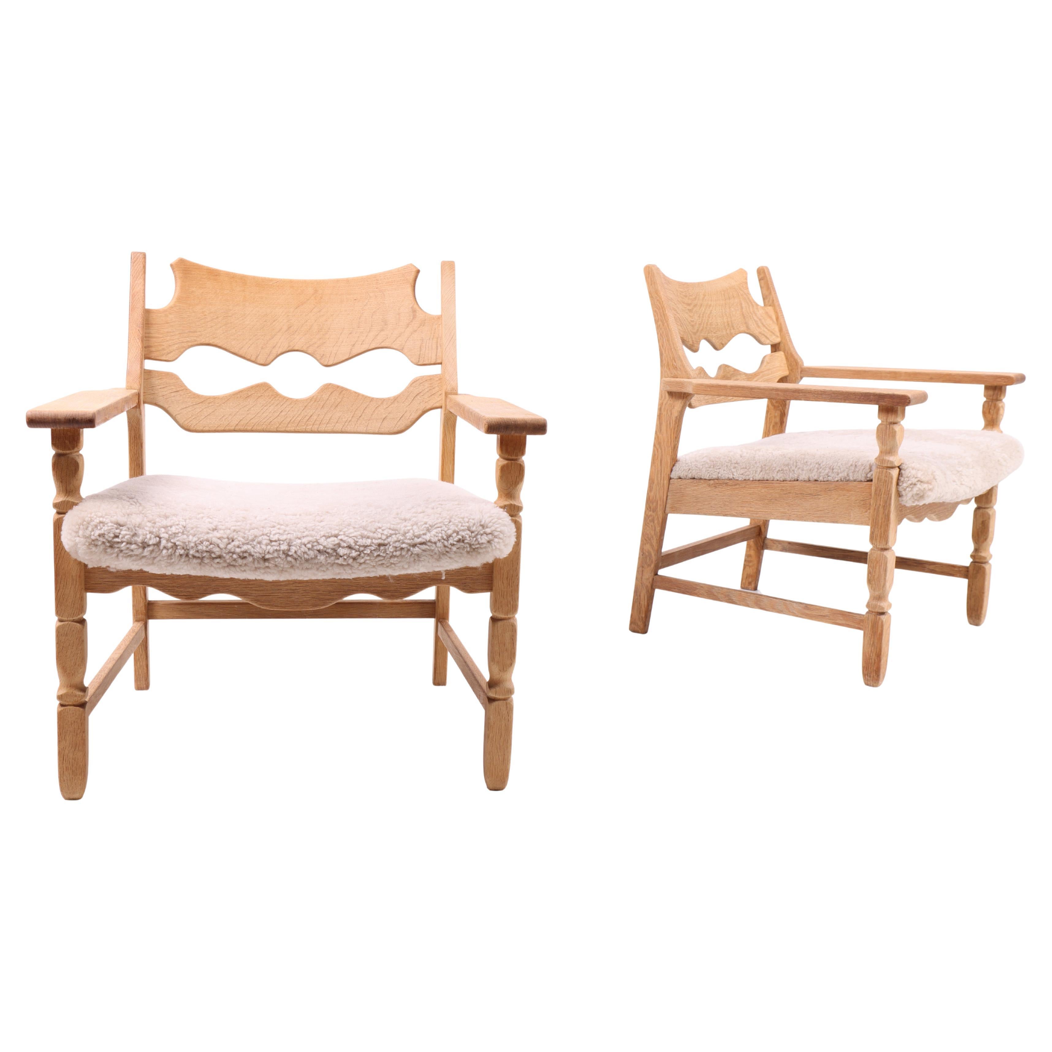 Pair of Razor blade Chairs in Oak by Henning Kjærnulf, 1960s
